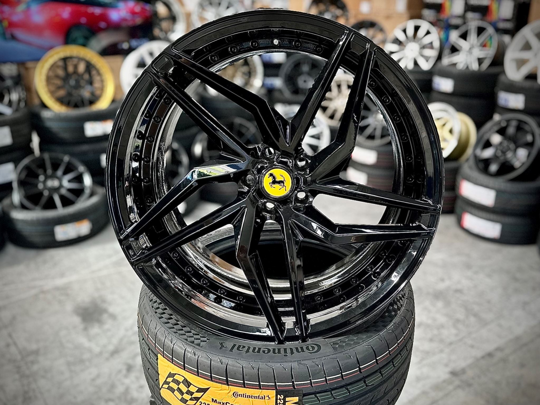 21X9 & 22X12 SAVINI SX5 CUSTOM 3 PIECE WHEELS - GLOSS BLACK - SET OF 4