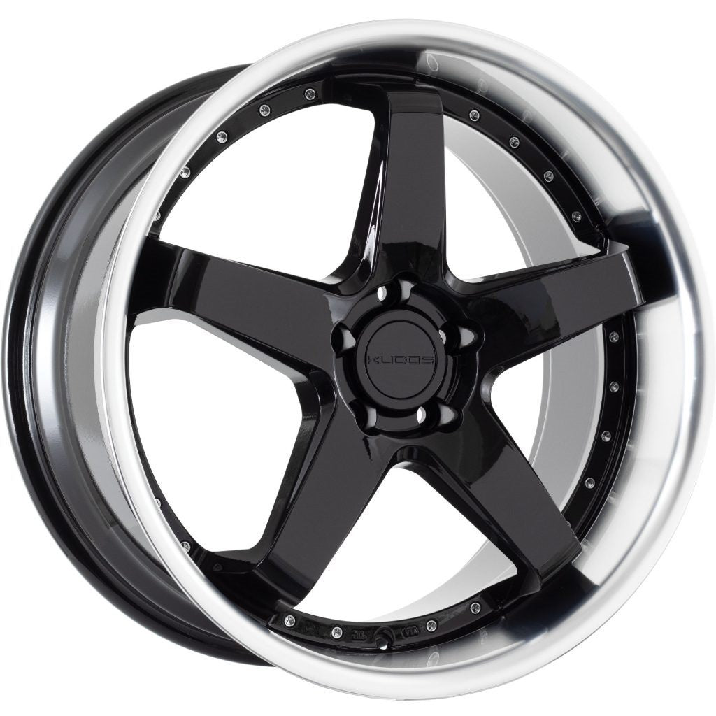 18X8 KUDOS BATHURST 5X120 40P GLOSS BLACK POLISHED LIP - SET OF 4