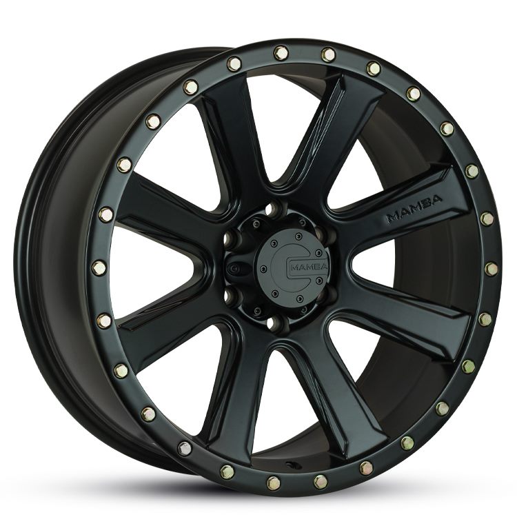 18X9 MAMBA TOMAHAWK 12P 6X139.7 MATTE BLACK WITH GOLD ZINC BOLTS - SET OF 4