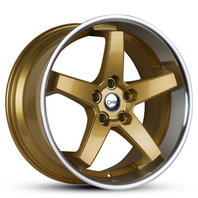 20X10 ORBIT FORM 5X120 GLOSS GOLD POLISHED LIP - COMMODORE FITMENT - SET OF 4