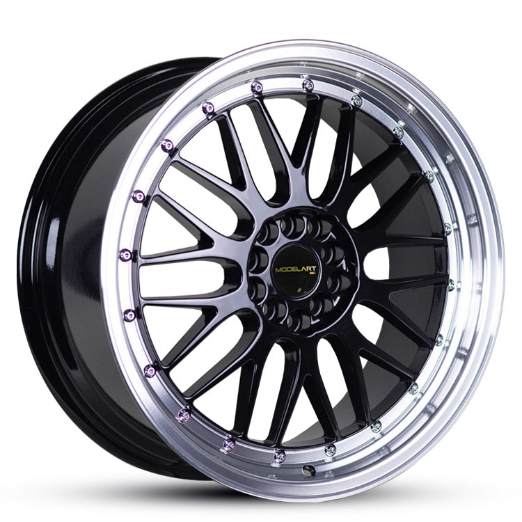 19X8.5 MODEL ART ILLUSION 35P 5X114.3 5X120 GLOSS BLACK POLISHED LIP - SET OF 4