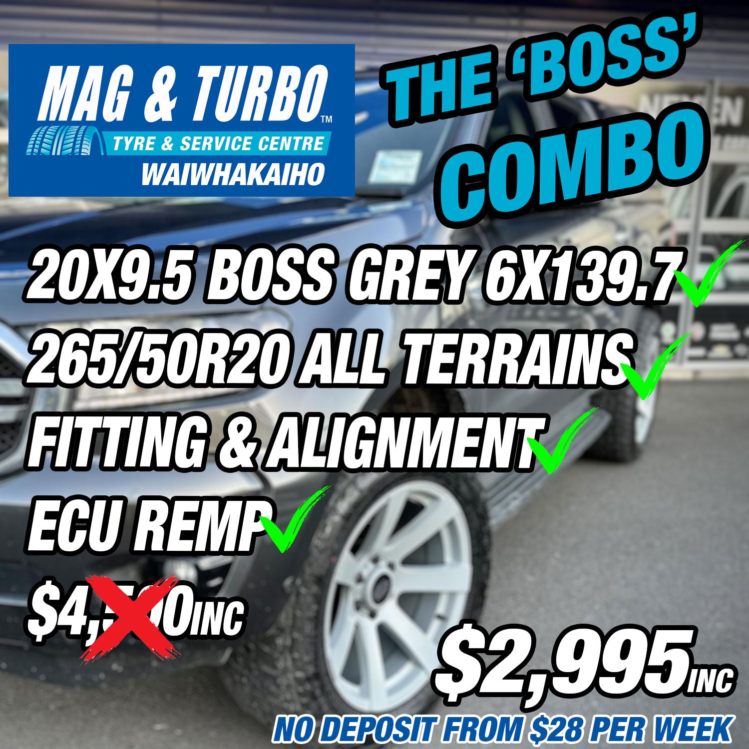 THE BOSS COMBO - 20X9.5 MTG BOSS + 265/50R20 ALL TERRAIN + ECU REMAP PACK