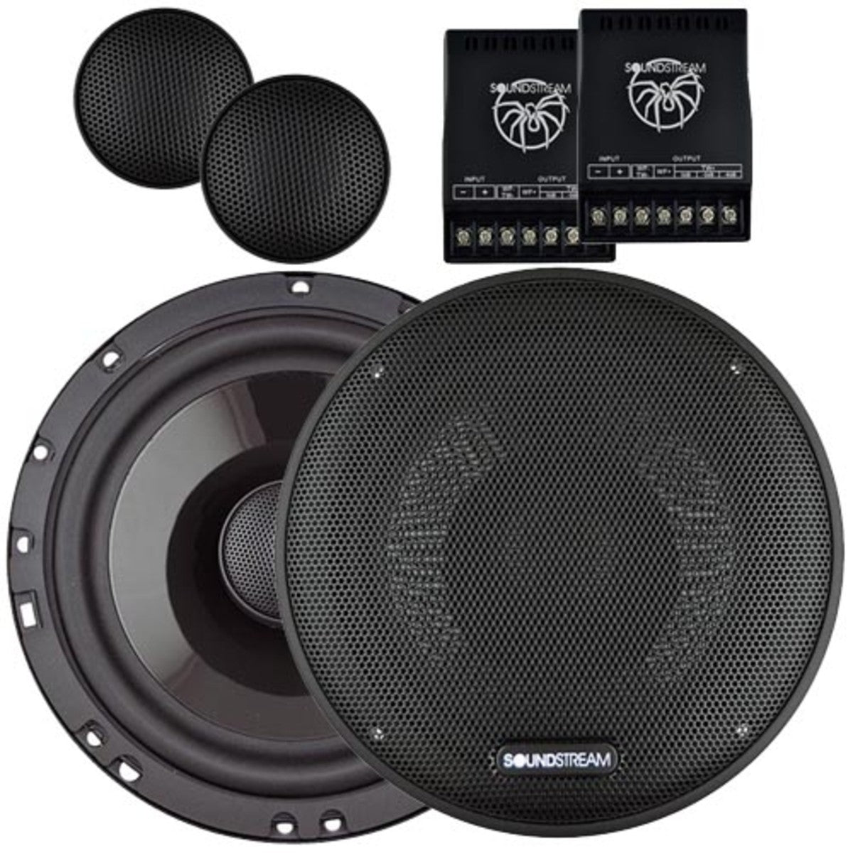 2 X SETS OF SOUNDSTREAM SST SPEAKERS WITH REFERENCE AMP - AMPLIFIED 4 CORNER PACK