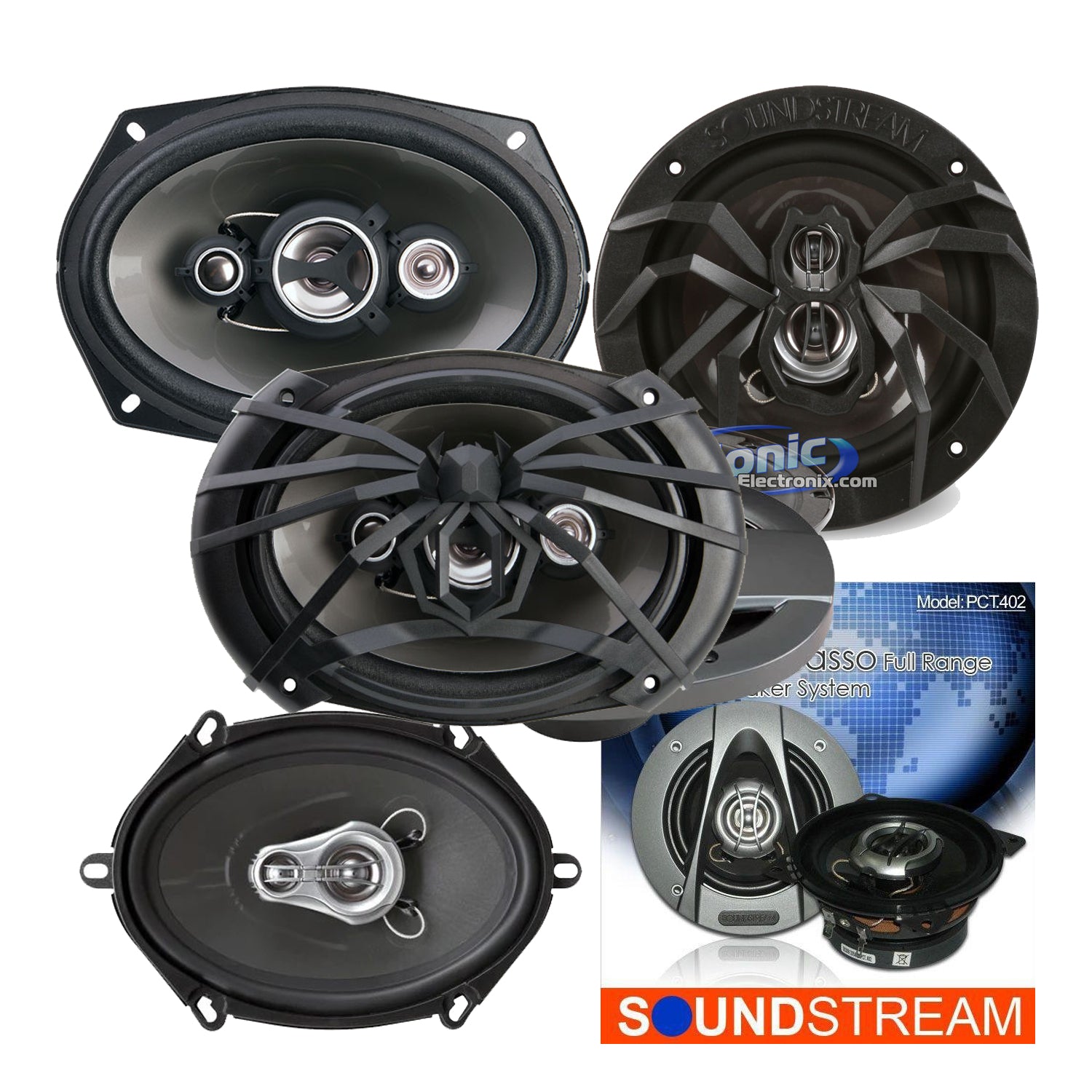 2 X SETS OF SOUNDSTREAM PICASSO SPEAKERS - 4 CORNER PACK - 4", 5X7", 6.5", 6X8" & 6X9