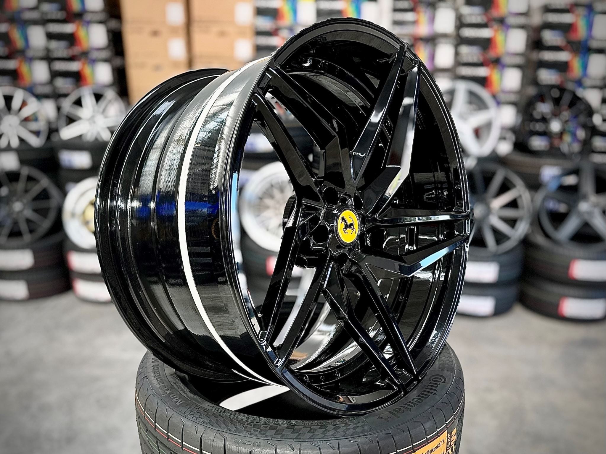 21X9 & 22X12 SAVINI SX5 CUSTOM 3 PIECE WHEELS - GLOSS BLACK - SET OF 4