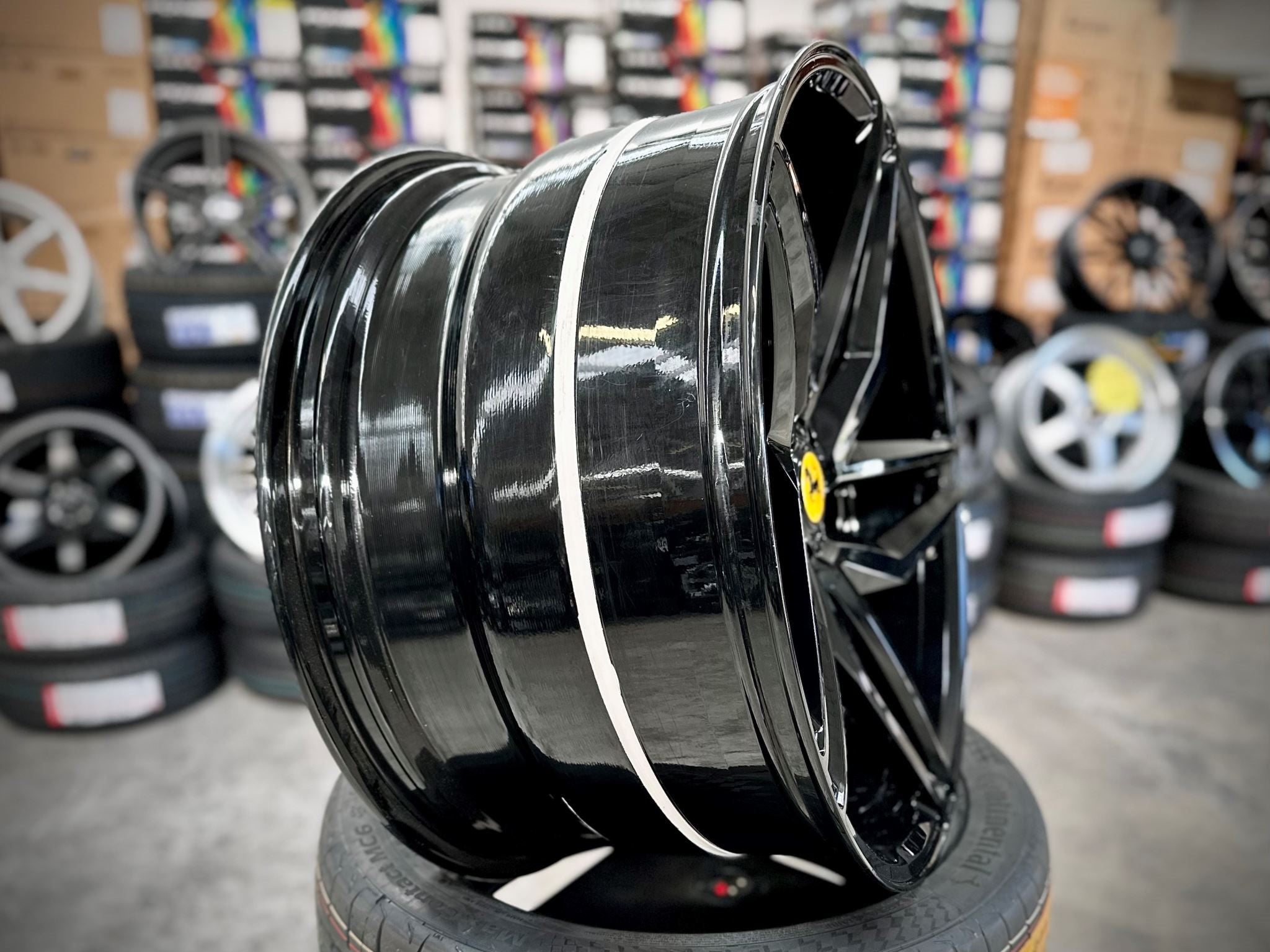 21X9 & 22X12 SAVINI SX5 CUSTOM 3 PIECE WHEELS - GLOSS BLACK - SET OF 4